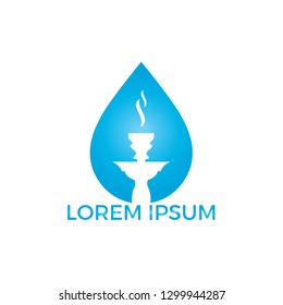 Water drop and Hookah logo design. Vintage sheesha logo. Lounge cafe emblem. Arabian bar or house, shop vector design template.