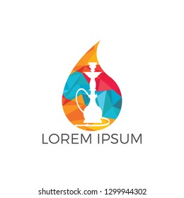 Water drop and Hookah logo design. Vintage sheesha logo. Lounge cafe emblem. Arabian bar or house, shop vector design template.