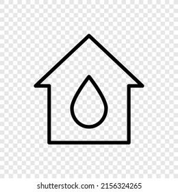 Caída de agua, portador de ícono de casa simple. Diseño plano. Cuadrícula transparente.