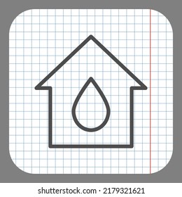 Wassertropfen, Haus einfache Symbol Vektorgrafik. Flaches Design. Auf Graphpapier. Grauer Hintergrund.ai