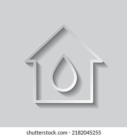 Caída de agua, portador de ícono de casa simple. Diseño plano. Estilo de papel con sombra. Fondo gris.ai