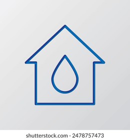 Gota de agua, Vector de iconos de la casa simple. Diseño plano. Diseño de corte de papel. Símbolo azul cortado con sombra. Fondo gris.ai
