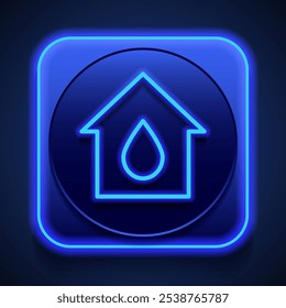 Gota de agua, Vector de ícono simple de la casa. Diseño plano. Estilo de neón azul en el Botón. Con shadow.ai