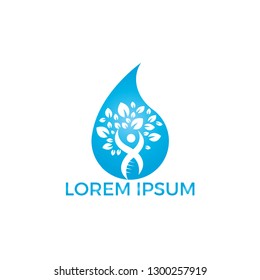 Water drop and human DNA molecules logo design. Abstract Human DNA molecular structures logo template.