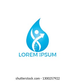 Water drop and human DNA molecules logo design. Abstract Human DNA molecular structures logo template.