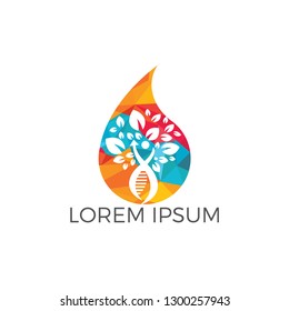 Diseño del logo de la gota de agua y moléculas de ADN humano. Resumen Plantilla del logotipo de estructuras moleculares de ADN humano.