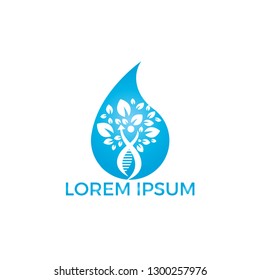 Water drop and human DNA molecules logo design. Abstract Human DNA molecular structures logo template.