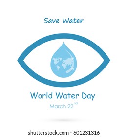 Water drop with human eye icon vector logo design template.World Water Day icon.World Water Day idea campaign for greeting card and poster.Vector illustration