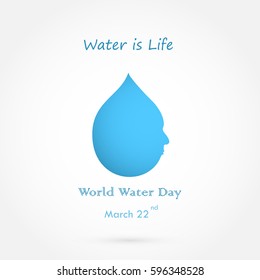 Water drop with human face vector logo design and Water is Life concept.World Water Day idea campaign for greeting card and poster.Vector illustration