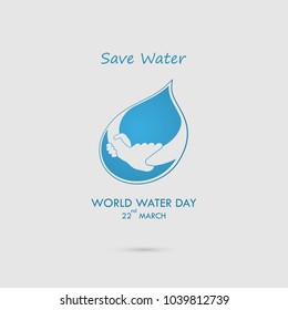 Water drop with human hand vector logo design template.World Water Day icon.World Water Day idea campaign for greeting card and poster.Vector illustration
