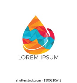 Water drop with human hand vector logo design. Save water symbol. World Water Day icon.World Water Day idea campaign for greeting card and poster.