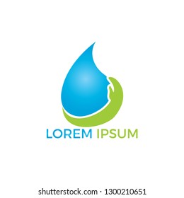Water drop with human hand vector logo design. Save water symbol. World Water Day icon.World Water Day idea campaign for greeting card and poster.