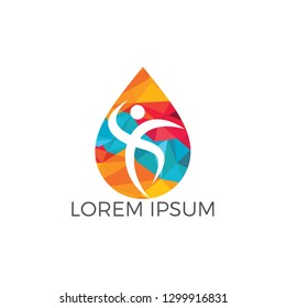 Water drop with human icon vector logo design. World Water Day logo concept template..