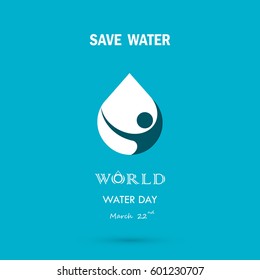 Water drop with human icon vector logo design template.World Water Day icon.World Water Day idea campaign for greeting card and poster.Vector illustration
