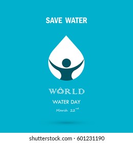 Water drop with human icon vector logo design template.World Water Day icon.World Water Day idea campaign for greeting card and poster.Vector illustration