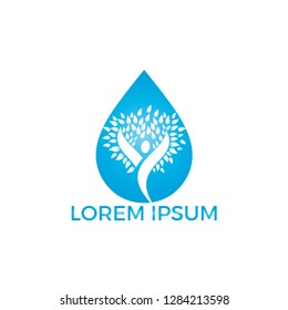 Water drop with human tree icon vector logo design. Nature plant water spring logo water drop natural design vector.