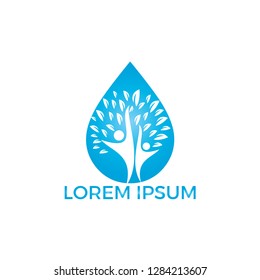 Water drop with human tree icon vector logo design. Nature plant water spring logo water drop natural design vector.