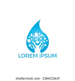Water drop with human tree icon vector logo design. Nature plant water spring logo water drop natural design vector.
