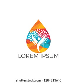 Water drop with human tree icon vector logo design. Nature plant water spring logo water drop natural design vector.