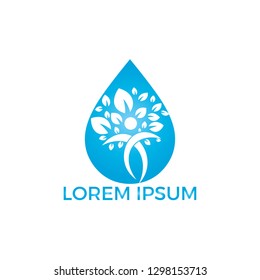 Water drop with human tree icon vector logo design.