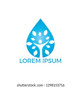 Water drop with human tree icon vector logo design.