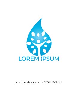 Water drop with human tree icon vector logo design.