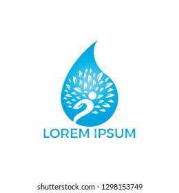 Water drop with human tree icon vector logo design.