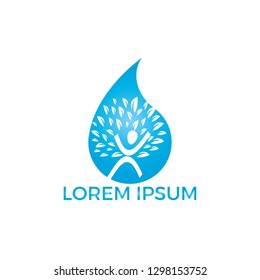Water drop with human tree icon vector logo design.