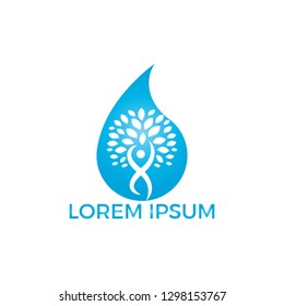 Water drop with human tree icon vector logo design.