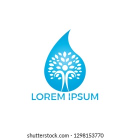 Water drop with human tree icon vector logo design.