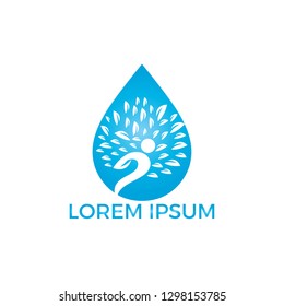 Water drop with human tree icon vector logo design.