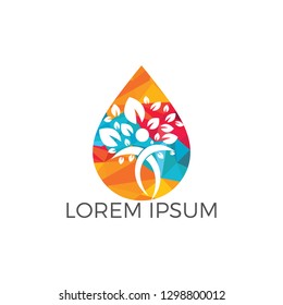 Water drop with human tree icon vector logo design.
