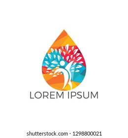 Water drop with human tree icon vector logo design.