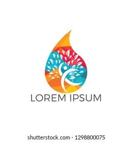 Water drop with human tree icon vector logo design.