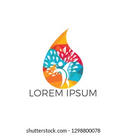 Water drop with human tree icon vector logo design.