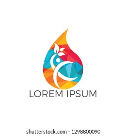 Water drop with human tree icon vector logo design.