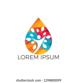 Water drop with human tree icon vector logo design.