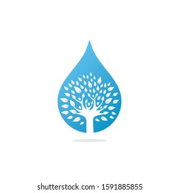 Water drop with human tree icon vector logo design. Nature plant water spring logo water drop natural design vector.	
