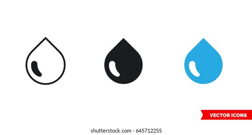 Water drop icon of 3 types: color, black and white, outline. Isolated vector sign symbol.