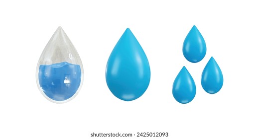 Wassertropfen-Symbol 3D-Rendering-Vektor-Illustrationssatz