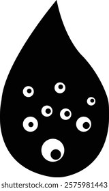 water drop icon black.Abstract black water drop icon design with flowing leaves and dots. Perfect for beauty, and health brands.simple water droplet symbol. transparent vector illustration.