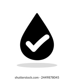 Water drop icon with checkmark. Clean water concept. Drinkable water icon isolated on white