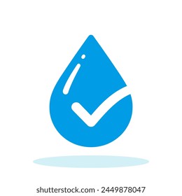 Icono de gota de agua con marca de verificación. Concepto de agua limpia. Icono de agua potable aislado en blanco