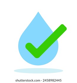 Icono de gota de agua con marca de verificación. Concepto de agua limpia. Icono de agua potable aislado sobre fondo blanco. Ilustración vectorial