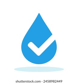 Icono de gota de agua con marca de verificación. Concepto de agua limpia. Icono de agua potable aislado sobre fondo blanco. Ilustración vectorial