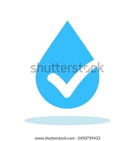 Water drop icon with checkmark. Clean water concept. Drinkable water icon isolated on white background. Vector illustration