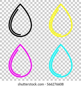 water drop icon. Colored set of cmyk icons on transparent background.