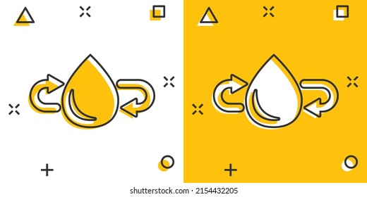 Water drop icon in comic style. Droplet cartoon vector illustration on white isolated background. Recycle splash effect sign business concept.