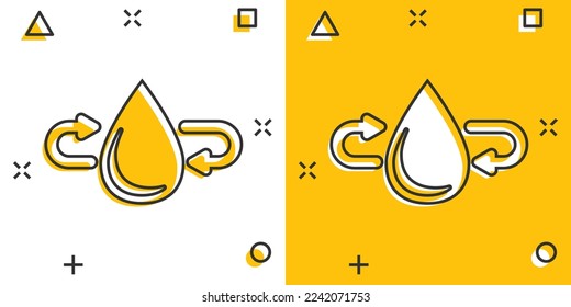 Water drop icon in comic style. Droplet cartoon vector illustration on white isolated background. Recycle splash effect sign business concept.