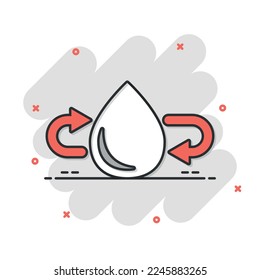 Water drop icon in comic style. Droplet cartoon vector illustration on white isolated background. Recycle splash effect sign business concept.